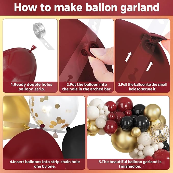 Ouddy Party 149Pcs Burgundy and Gold Balloon Garland Kit Different Sizes 18 12 10 5Inch, 6Pcs 18” Metallic Black Gold Confetti for Graduation Balloons Class of 2026 Decorations Birthday Party Decor