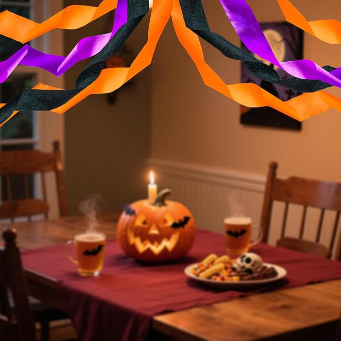 PheiLa Crepe Paper Streamers 6 Rolls 492ft, Crepe Paper Halloween Decorations Orange Black Purple Party Supplies for DIY Gift Wrapping Birthday Holiday Party Decor, 1.77 Inch x 82 Ft/Roll