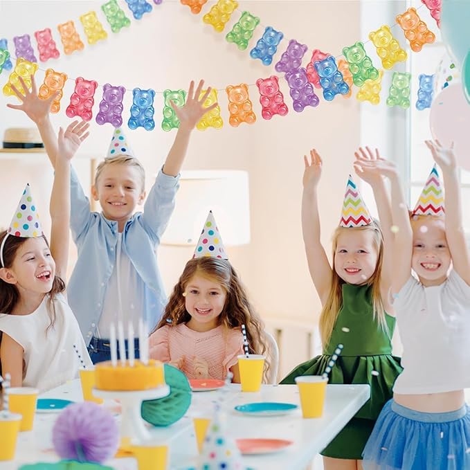Cheerland Candyland Party Decorations Gummy Candy Bear Banner Streamers Colorful Bear Candy Garland Decoration for Christmas Baby Shower Birthday Kids Birthday Hanging Banner Decoration Pack of 3