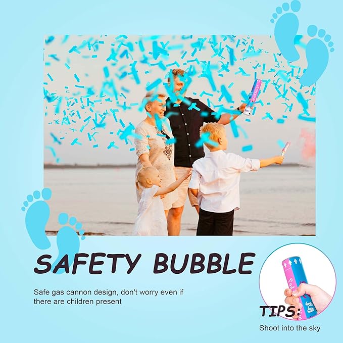 POPUPARTY 2 Pack Gender Reveal Confetti Cannon | No Powder Confetti Poppers | Ideal for Baby Boy Gender Reveal Decoration (2 Blue)