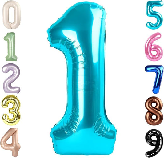 Number Balloons 1, 40 Inch One Balloons for 1st Birthday Girl Boy 1 11 21 Party Decorations Baby Shower Photo Shoot, Light Blue 1 Balloon