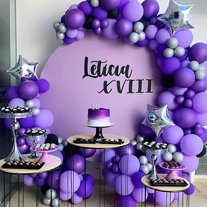 Voircoloria 105pcs Purple Balloons 12inch Party Latex Balloons for Birthday Baby Shower Halloween Wedding Valentine's Day Party Bachelorette Decorations