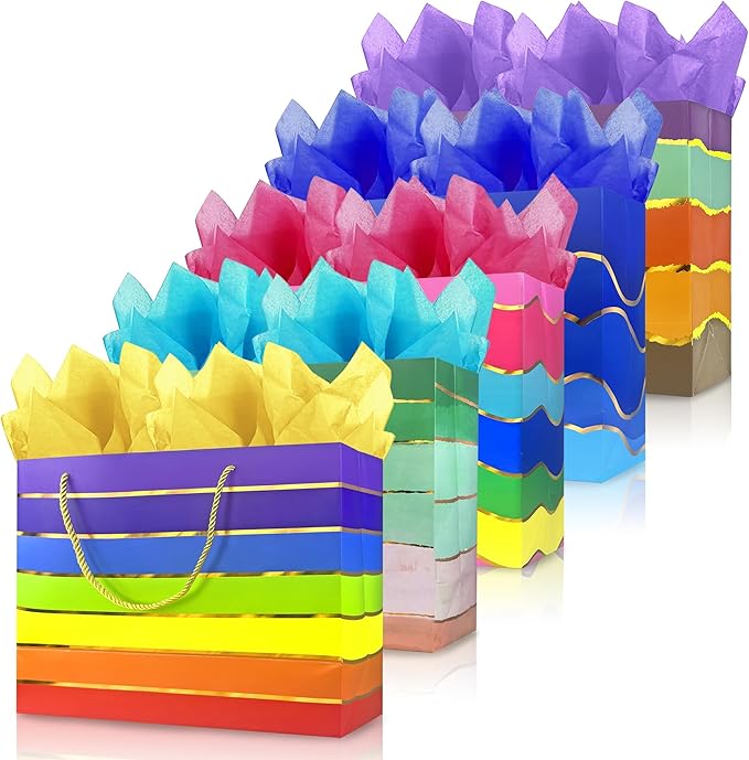 MUMULULU 5 Pack 16" Extra Large Gift Bags with Handle and Tissue Paper Birthday Gift Bags Rainbow Gift Bags for Birthday Party Baby Shower Wedding Holiday Presents