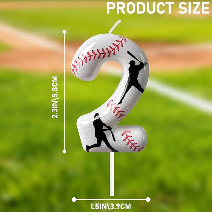 Baseball Birthday Number Candle, Number 2 Candles for Cake Topper, Ideal Birthday Parties Cake Decor, Wedding Anniversary and Other Celebrations (Candle 2)
