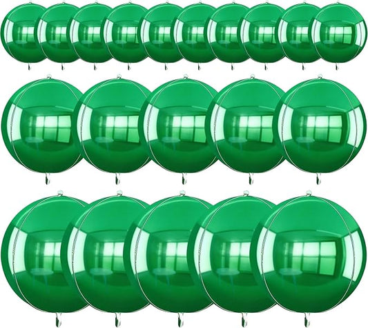 TONIFUL 16Pcs Large Green 4D Giant Round Foil Balloon 4D Mirror Metallic Mylar Sephere Balloons for Christmas New Year Birthday Party Graduation Wedding Baby Shower Decoration Supplies(Mix Sizes)