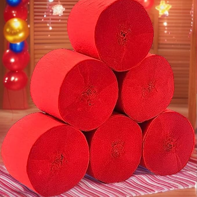 6 Rolls Red Crepe Paper Streamers -Red Streamers for Party Decoration(1.8 Inch x 82 Ft/Roll)