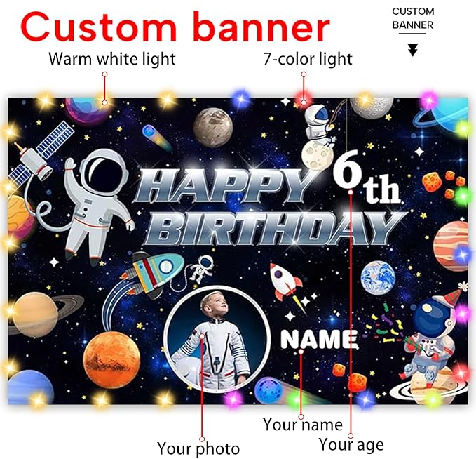 Dicodes Custom Space Birthday Party Decorations Supplies, Personalized Outer Space Birthday Banner, 4x6ft-8x12ft