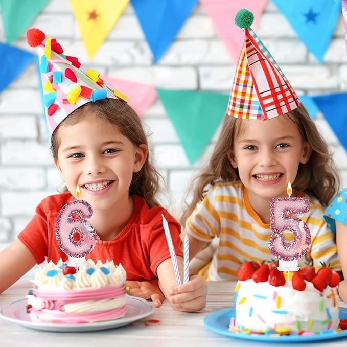 5th Birthday Candles，Glitter Butterfly Cake Toppers Pink Sequins Wedding Numeral Cupcake Decorations，Suitable for Girl and boy Wedding Cakes, Party Celebrations, Birthday Decorations