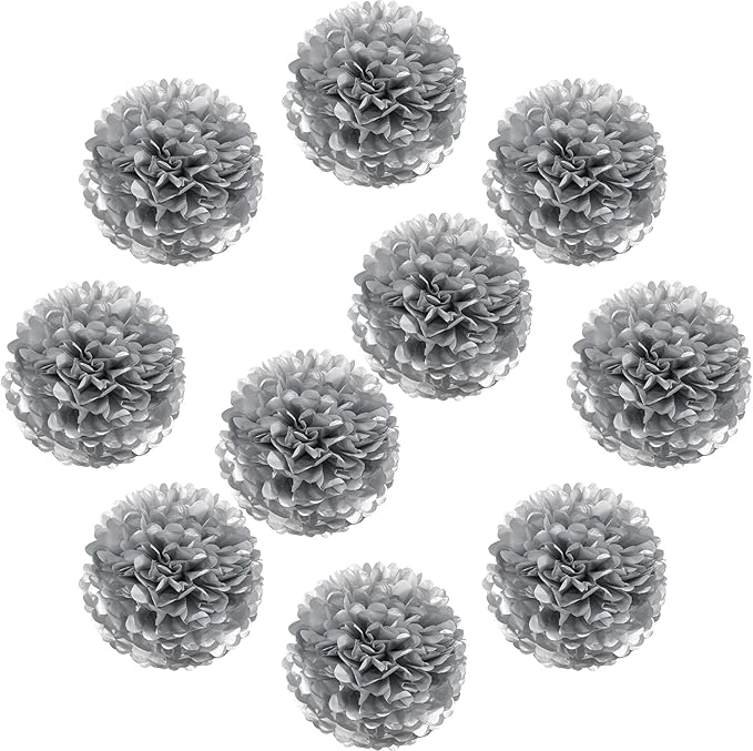 Lightingsky 10pcs Paper Tissue Pom Poms DIY Flowers Ball for Wedding Party Home Decoration (10 inch, Silver)