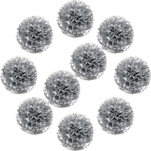 Lightingsky 10pcs Paper Tissue Pom Poms DIY Flowers Ball for Wedding Party Home Decoration (6 inch, Silver)