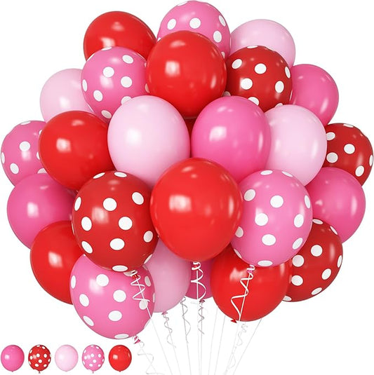 HILAVO Red and Pink Balloons Strawberry Hot Pastel Light Pink Rose Red Latex Balloons Polka Dot Party Helium Balloon for Sweet Girl Berry Baby Shower Birthday Valentines Day Summer Party Decorations