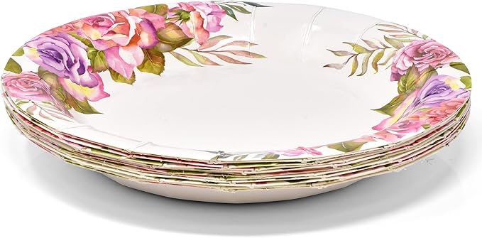 Gift Boutique 96 Pcs Floral Pink & Purple Flower Party Supplies Set Paper Plate Cup Napkin for Girl Baby Shower Tea Birthday Flowers Disposable Tableware Serves 24