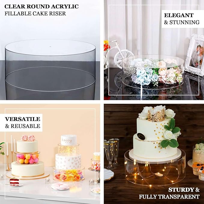 Efavormart 18" Round Clear Acrylic Cake Stand, Transparent Fillable Display Box, Pedestal Riser with Hollow Bottom for Weddings, Parties, Banquets, and Creative Dessert Displays