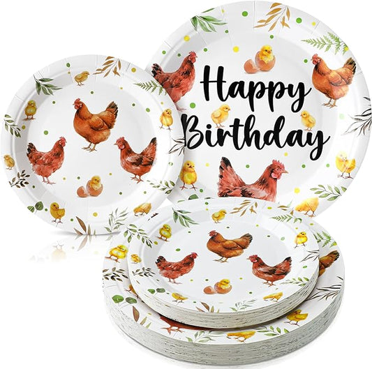 Havawish 60 Pcs Chicken Paper Plates This Chick Is One Birthday Party Decorations Farm Animal Barnyard Little Chick for Birthday Baby Shower Party Supplies Serve 30 Guests