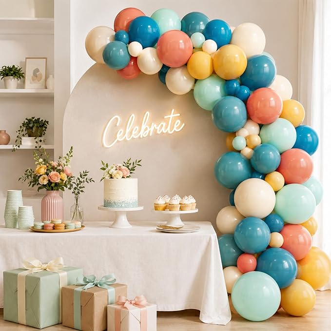 Colorful Balloons, 60Pcs Retro Multicolor Balloon, 12 Inch Latex Vintage Rainbow Balloons for Baby Shower Kids Birthday Party Carnival Graduation School Event Picnic Boho Theme Party Decoration