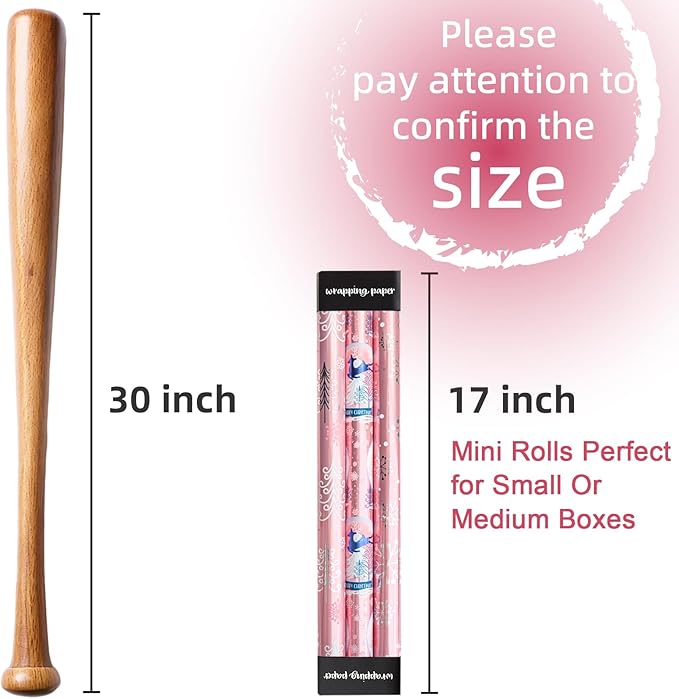 Burymento Pink Christmas Wrapping Paper - 3 Rolls - 17 In X 120 In Per Roll - Cute Shiny Christmas Trees, Snowflakes, Reindeer Design Gift Wrap for Holiday, XMAS Gift Packaging