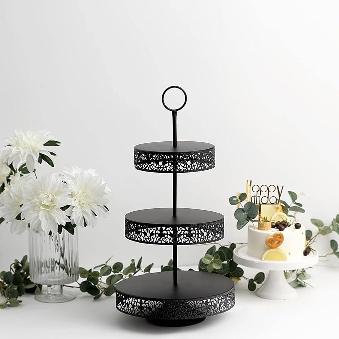 Efavormart 23" Black Metal Reversible Tiered Cupcake Stand, 3 Tier Dessert Stand Cupcake Holder, Display Stand
