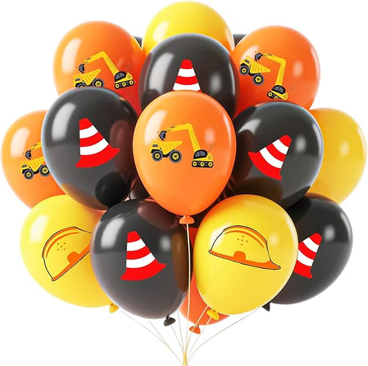 18Pcs Construction Balloons 12 Inch Black Yellow Orange Latex Engineering Vehicle Balloons for Construction Themed Birthday Truck Birthday Party Supplies