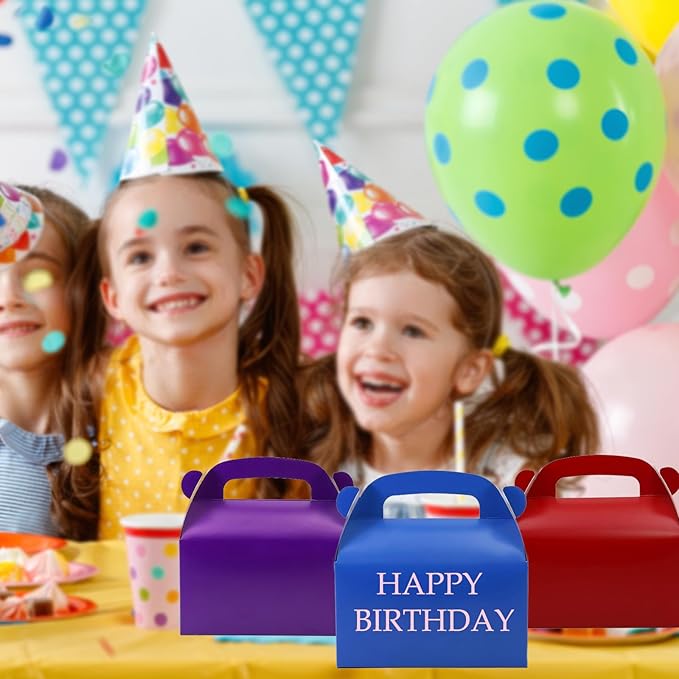 30-Pack Dark Purple Party Favor Treat Boxes, Goodie Boxes, Gable Paper Gift Boxes with Handles. Perfect for Purple Birthday Party Baby Shower Decoration Supplies