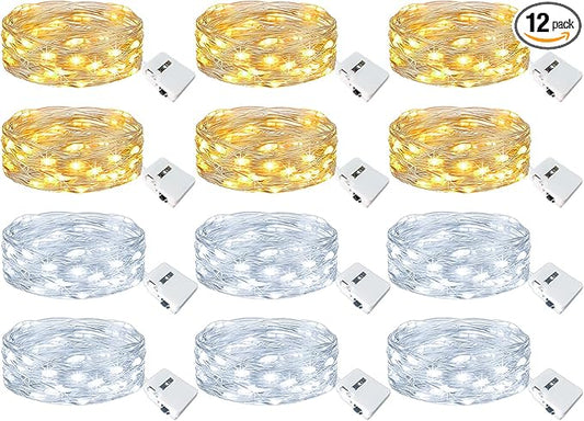 kolpop 12 Pack LED Fairy Lights Battery Operated, Mini Twinkle String Lights Battery Powered Waterproof for Christmas Mason Jars Party,2 Colors
