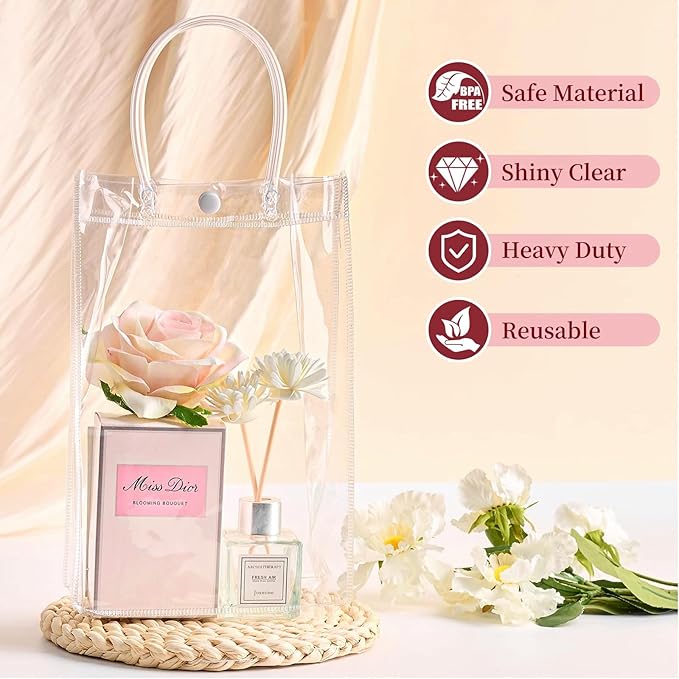Jutieuo 24 PCS Clear Gift Bags with Handles, 6.3 x 9.8 x 3.2 Inches Reusable Plastic Goodie Bag Transparent Party Favor Bags Bulk for Weddings Birthdays Events, Classrooms & Celebrations