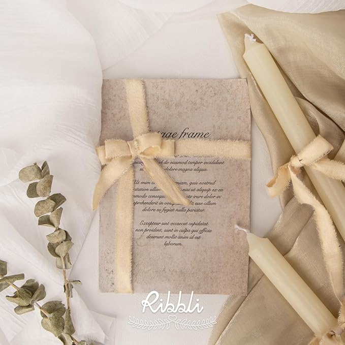 Ribbli 3 Rolls Nude Ribbon 5/8 Inch x 18Yards Beige Handmade Cotton Frayed Fringe Ribbons for Gift Wrapping Wedding Invites Bridal Bouquets Baby Shower DIY Crafts Home Decor
