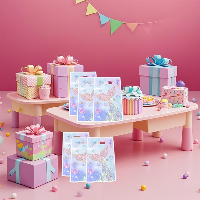 YYaaloa 30pcs Goodie Bags Party Favor Plastic Candy Gift Loot Bags Bulk for Birthday Baby shower Return Gift (Light Pink-Mermaid)