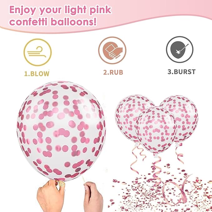 Pink Balloons Hot Pink Balloons, 50pcs Light Pink Metallic Chrome Dark Pink Confetti Latex Party Balloons for Girls Women Birthday Bridal Shower Wedding Princess Party Decorations