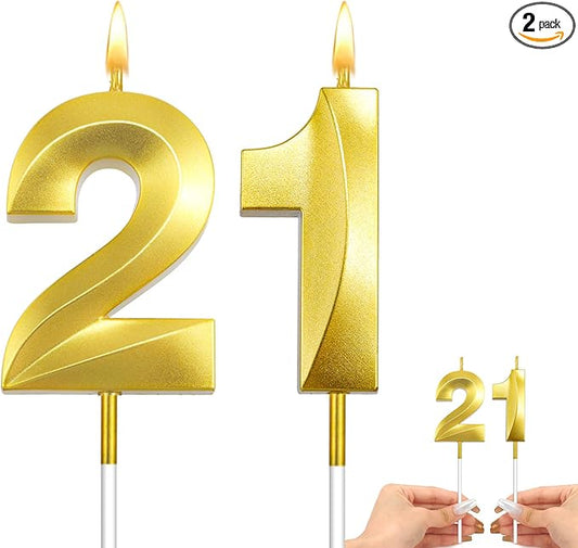 21th Birthday Candles Gold, 13 Candles, Happy 13th Birthday Candles, Gold Birthday Decorations for Boys, Number 21 Candles for Boys Girls