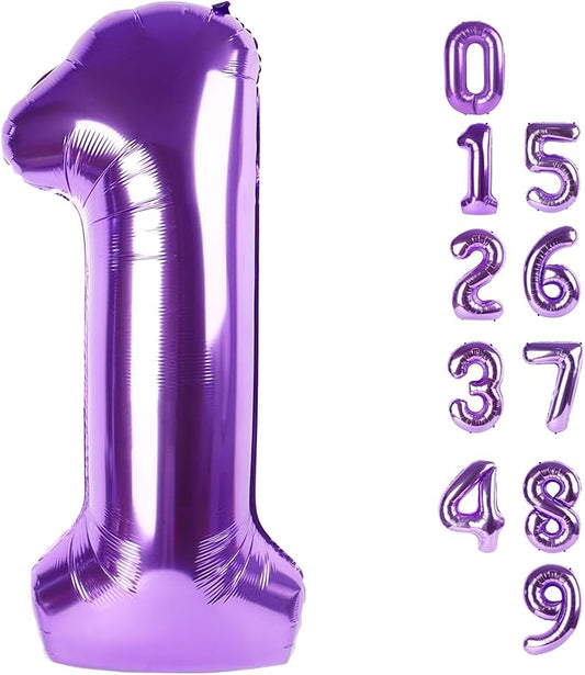Number Balloons 1, 40 Inch Ballons for Girl Boy 1st 1 11 21 Birthday Decorations Baby Shower Photo Shoot, Purple One Balloons