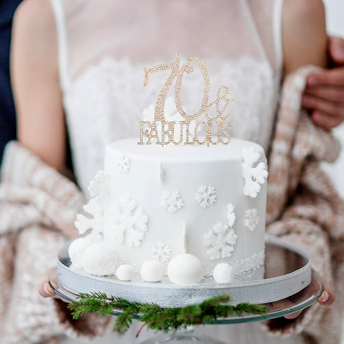 70 & Fabulous Cake Topper 70 Years Birthday Or 70th Wedding Anniversary Gold Crystal Rhinestone Party Decoration