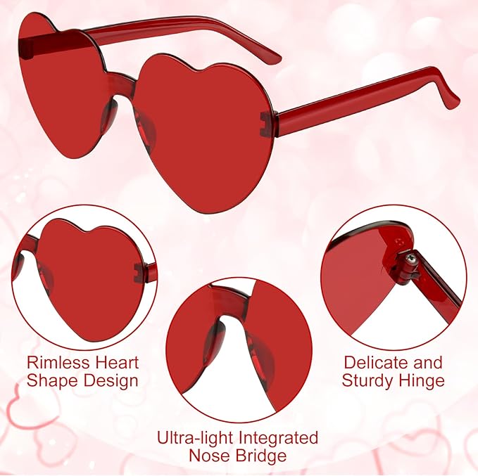 14 Pack Heart Shaped Sunglasses for Women Rimless Heart Glasses Bulk Mardi Gras Candy Color Sunglasses for Party