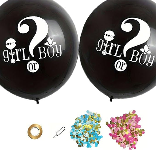 2pcs 36 inch Gender Reveal Balloon Pop Kit with Blue and Pink Confetti Poppers, Big Black Balloons for Baby Shower