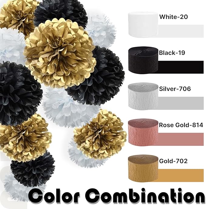 PartyWoo Black Crepe Paper Streamers 4 Rolls 328 ft Pack of Black Crepe Paper for Graduation Halloween New Year Anniversary Birthday Party Decorations (1.8 Inch x 82 Ft/Roll), Black-19