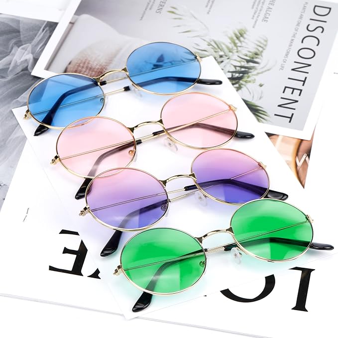 ONESING 8-20 Pairs Round Hippie Sunglasses Circle Sunglasses for Women Glasses Multicoloured Hippie Headband Disco Party