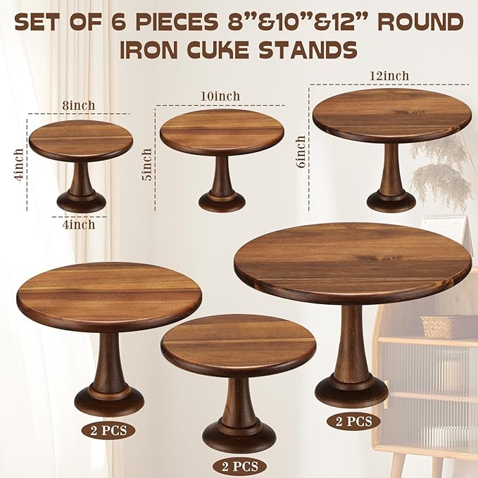 Umigy Set of 6 Rustic Cake Stand, 8" 10" 12" Acacia Wooden Farmhouse Cake Stands Heavy Duty Cupcake Stands, Round Dessert Table Display Set for Wedding Baby Shower Birthday Party Christmas Celebration