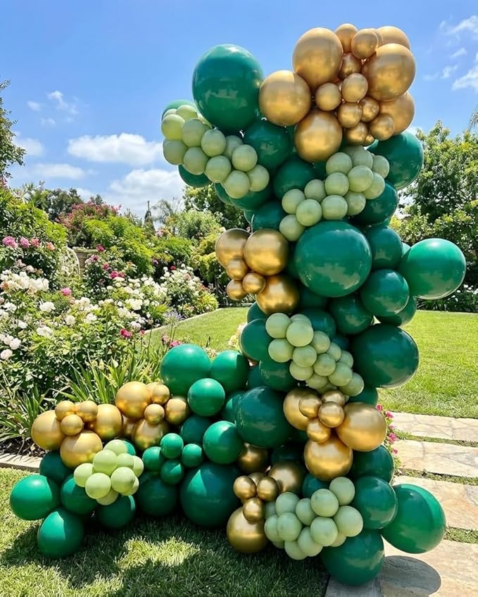 Green and Gold Balloons Garland Arch Kit - Dark Emerald Green Hunter Forest Sage Green Metallic Gold Balloons for Birthday Baby Shower Anniversary Wedding Jungle Safari Party Decorations