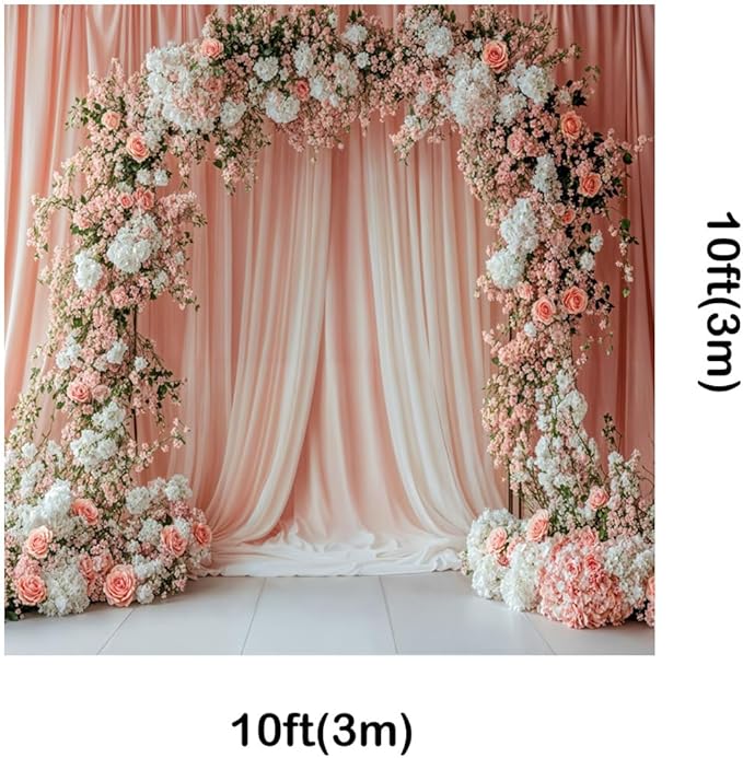 Kate 10x10ft Wedding Pink White Flowers Arch Door Photography Backdrops Wedding Stage Bridesmaid Shower Photo Background