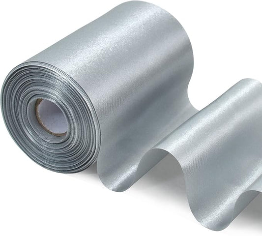 TONIFUL 4 Inch Wide Silver Solid Satin Ribbon 22yd Fabric Large Ribbon for Cutting Ceremony Grand Opening Chair Sashes Table Hair Bows Floral Sewing Craft Gift Wrapping Wedding Party Decoration