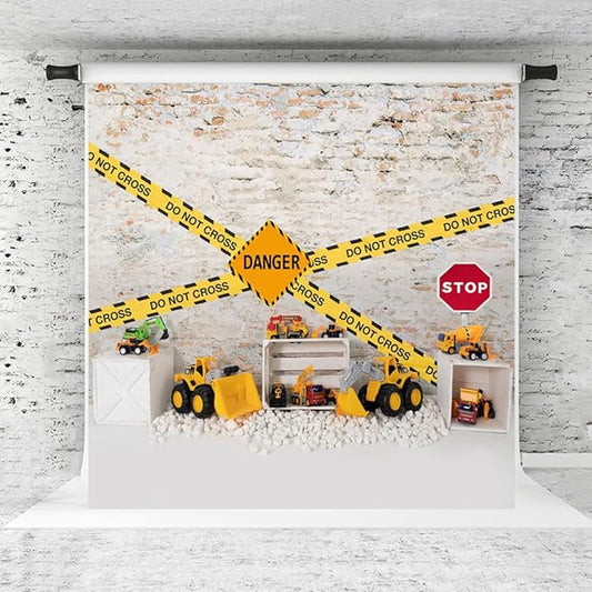 Kate Construction Backdrop for Birthday Party Boys Photograhy Background Dump Truck Children Photoshoot Props, 10x10ft