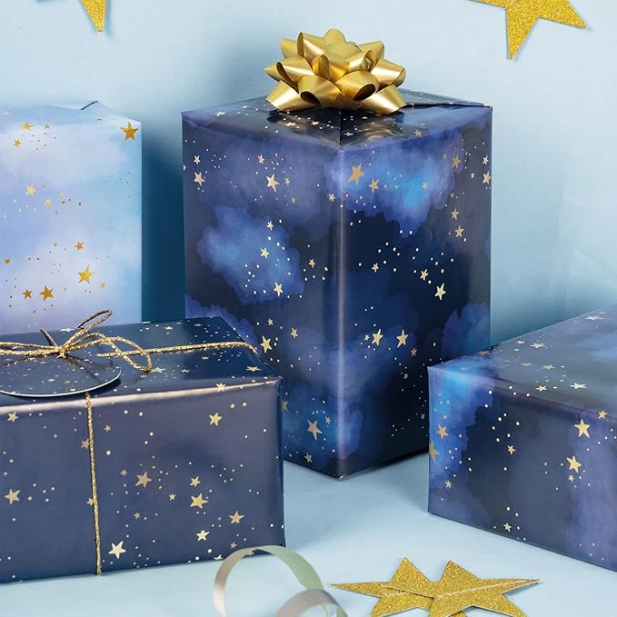 WRAPAHOLIC Neutral Galaxy Birthday Wrapping Paper Sheet - 12 Sheets Folded Flat with 12 Gift Tags for Birthday, Baby Shower, Father's Day, Christmas - 19.7 Inch X 27.5 Inch Per Sheet