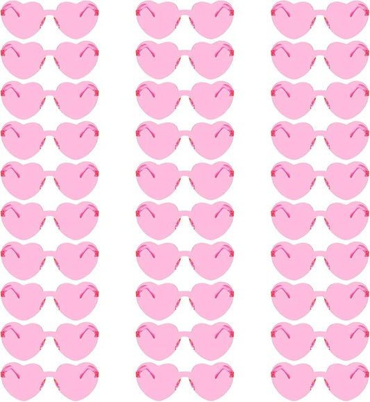 30 Pcs Heart Shape Sunglasses Frameless Transparent Glasses Get-Together Favors for Women