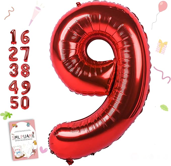 40 inch Number Balloon 0-9 Red Large Number 9 Balloons,Digital Balloons for Birthday Party Celebration Decorations Supplies, Helium Foil Number Balloons for Wedding Anniversary