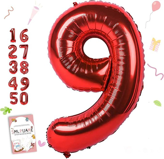 40 inch Number Balloon 0-9 Red Large Number 9 Balloons,Digital Balloons for Birthday Party Celebration Decorations Supplies, Helium Foil Number Balloons for Wedding Anniversary