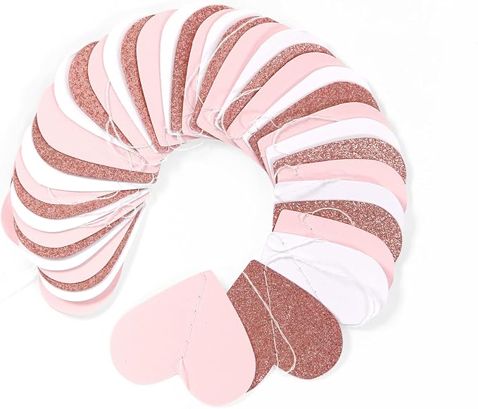 Pink-White Rose-Gold Valentines Party-Decorations Heart-Garland - 52ft Galentines Women Streamers Banner,Romantic Special Night Wedding Bachelorette Bridal Shower Birthday Backdrop Decor Burgleda