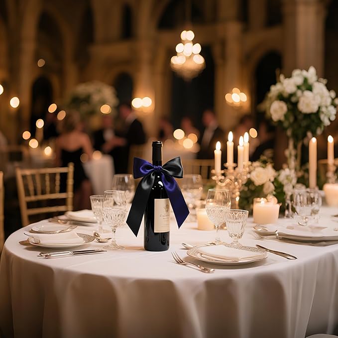 3/8 Two Tone Satin Ribbon, 30 Yards Black & Navy Blue Double Faced Satin Ribbon for Gift Wrapping, Flower Bouquet, Bows, DIY Crafts, Evening Party & Formal Events
