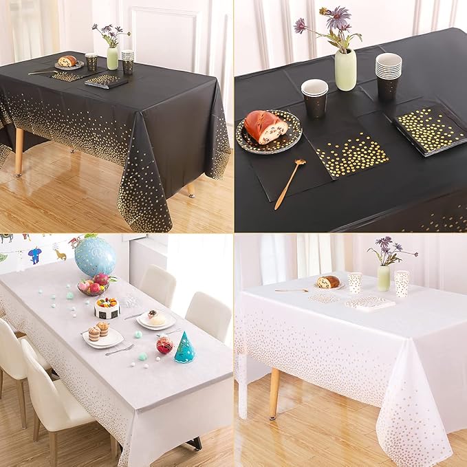 2 Packaging Pink and Gold Plastic Tablecloth, 54 inch x108 inch Rectangular Disposable dot Party Table Cover, Suitable for Birthday, Graduation, Restaurant, Wedding Decoration Tablecloth
