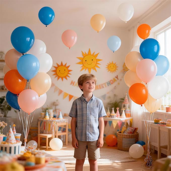Orange Blue and Gold Balloons Set, Pastel Teal Orange Blue Light Gold Latex Balloons Set for Kids Birthday Baby Shower Graduation Summer Beach Pool Carnival Sport Party Decorations