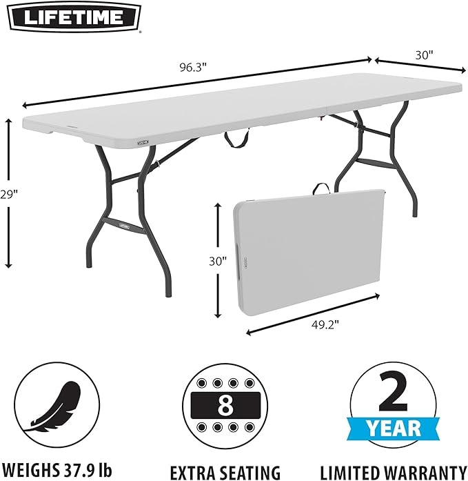 LIFETIME 8-Foot Fold in Half Table, Light Commercial, White Granite