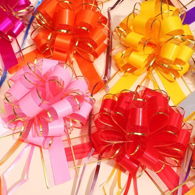 6PCS Pull Bows for Gift Wrapping,Red Pull Bows,for Gift Basket,Gift Bag Box Packaging Decoration, Christmas,Valentine's Day,Birthday,Anniversary,Wedding,Flower Shop Packaging (red)